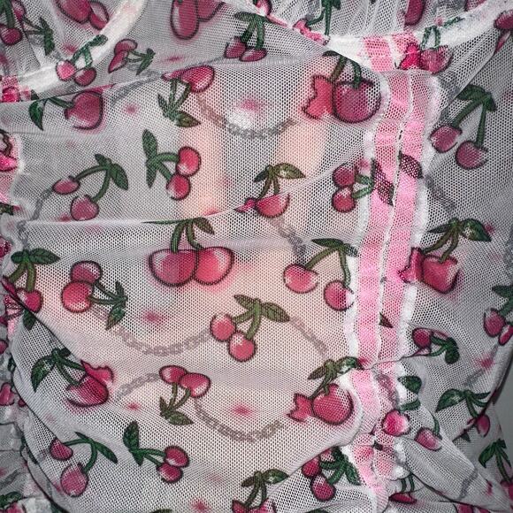 POSTER GIRL Dolls Kill Cherry Mesh Sheer Underwire Corset Top Size XL - Picture 3 of 8